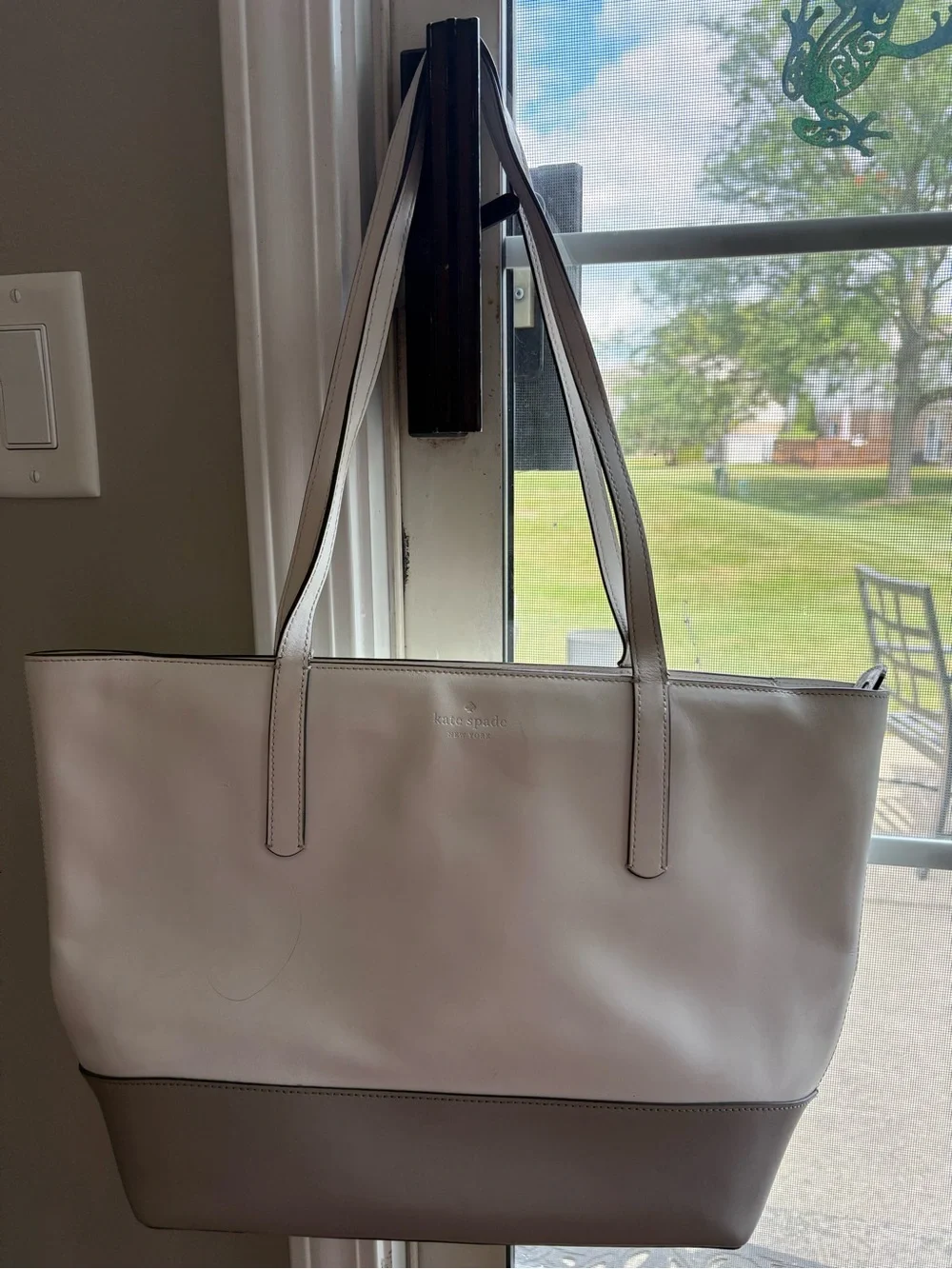 kate spade Two-Tone White and Taupe Leather Tote Bag
